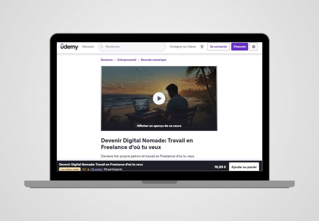 udemy formation digital nomad travaille en freelance